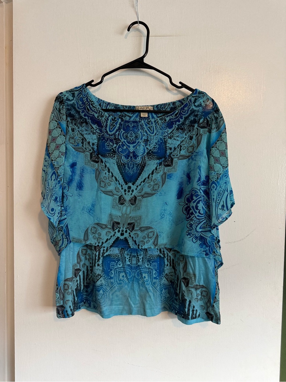 Y2K energe blue paisley print blouse size large